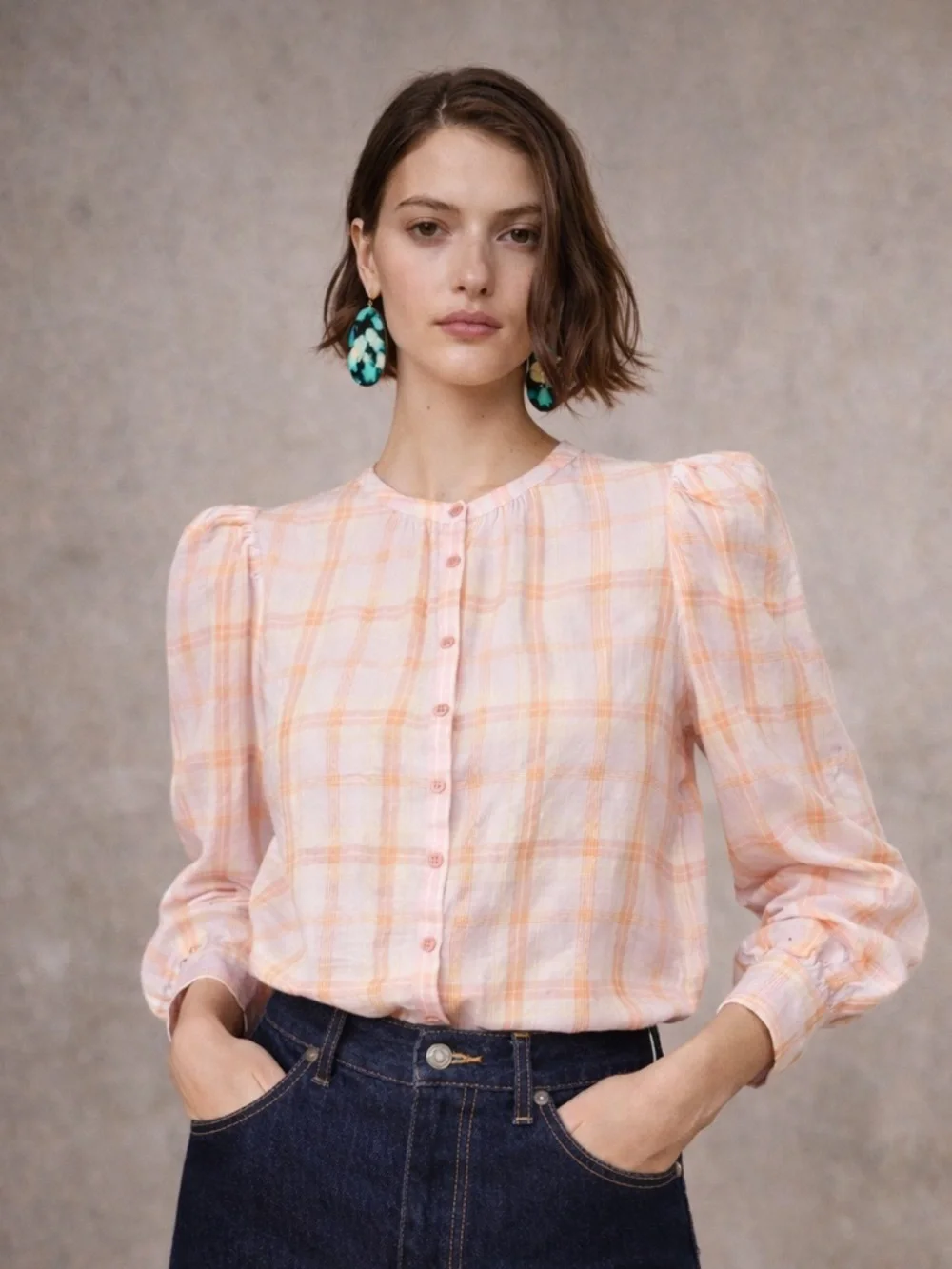 Ulla Johnson Nour Blouse Plaid Lilac Cotton Puff Sleeve Top 6